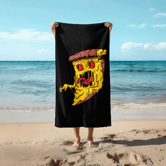 Scary Pizza Pizza scary horror cool graphic design Beach Towels