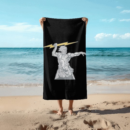 Greek mythology Zeus lightning bolt silhouette Beach Towels