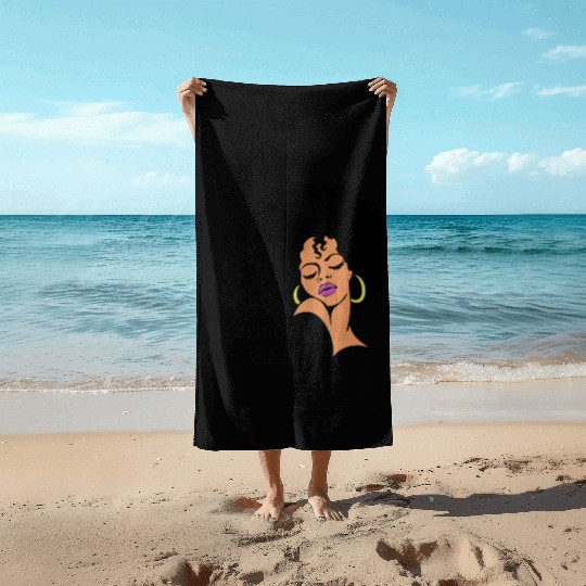 Black Queen Lady Curly Natural African American Beach Towels