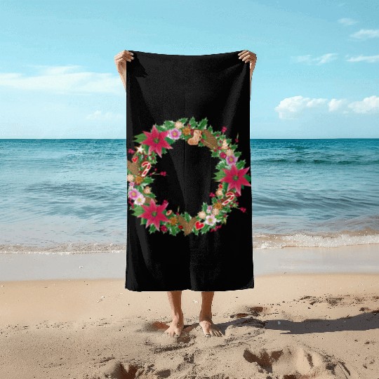 classic Christmas wreath lavishly decorated Beach Towels