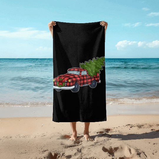 Buffalo Plaid Red Truck Christmas Tree Xmas Gift Beach Towels