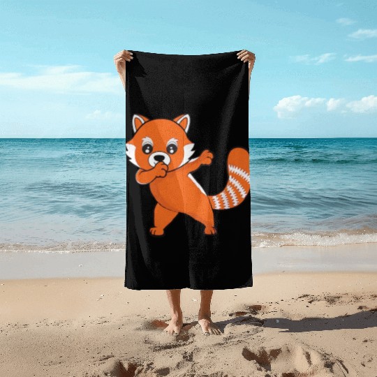 Dabbing Red Panda Cherry Blossoms Bamboo Beach Towels