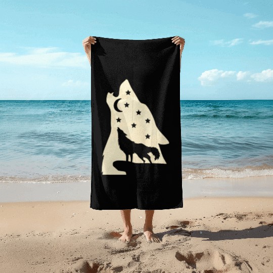 Wolf silhouette howling wolf moonlight Beach Towels