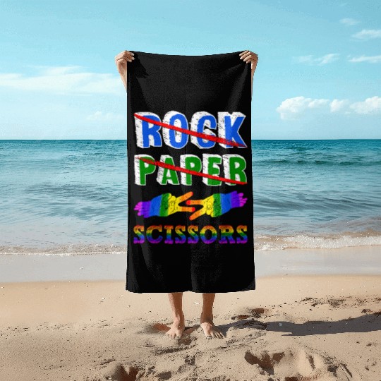 Rock Paper Scissors Lesbian Couple LGBTQ Pride Mon Beach Towels