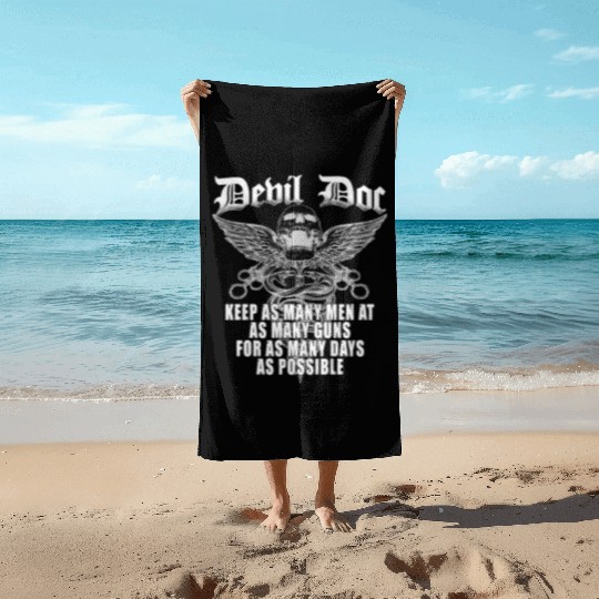 Devil Doc US Navy Corpsman Badass Army Veteran Beach Towels