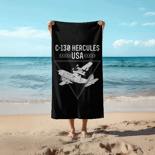 C 130 Hercules US Airborne Fighter Pilot Beach Towels