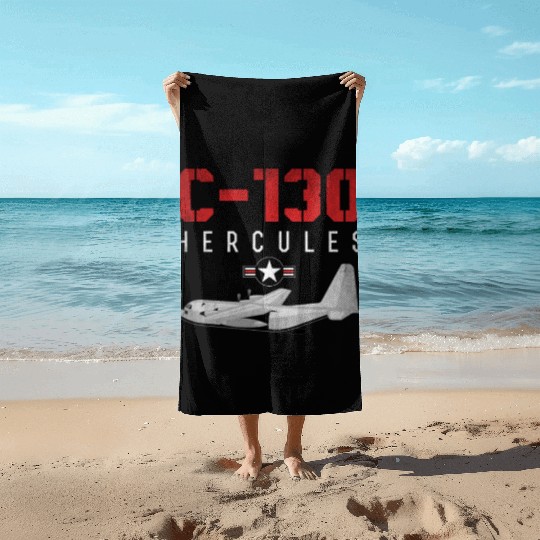 C 130 Hercules US Airborne Fighter Pilot Beach Towels
