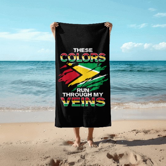 Guyana Flag Design for proud guyanese Beach Towels