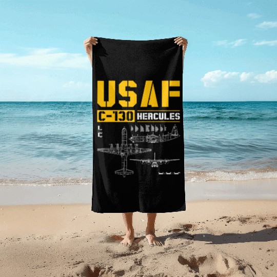 C 130 Hercules US Airborne Fighter Pilot Beach Towels