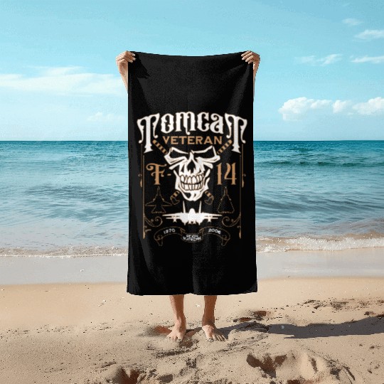 F-14 Tomcat Veteran Aviation Skull 1970 to 2006 Beach Towels