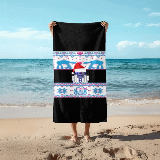 R2D2 Ugly Christmas Sweater Beach Towels