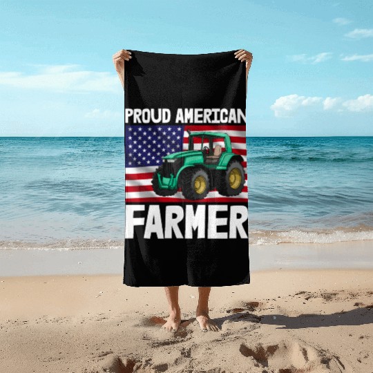 Proud American Farmer Tractor Beach Towels