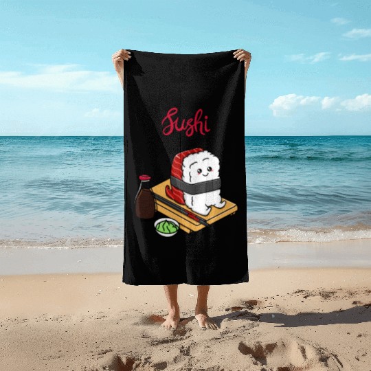 Happy Tuna Sushi Beach Towels