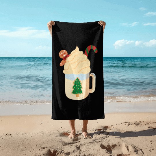 Candy Cane and Hot Cocoa, Hot Chocolate Beach Towels