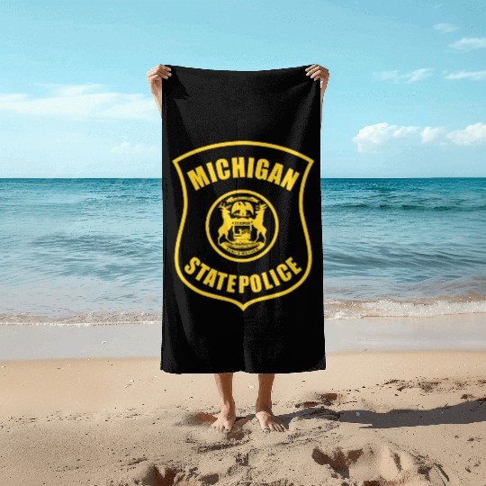 michigan state police logo for black Beach Towels