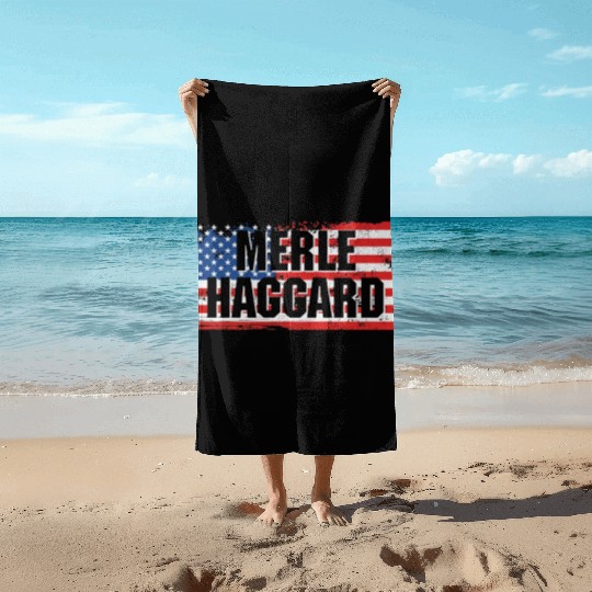 Vintage Graphic Merle Haggard On Flag Beach Towels