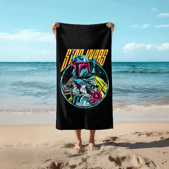 Star Wars Boba Fett Neon Blaster Vintage Graphic Beach Towels