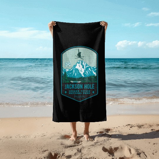 Jackson Hole Ski Badge Beach Towels