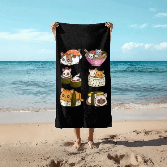 Sushi Cat Japanese Anime Beach Towels