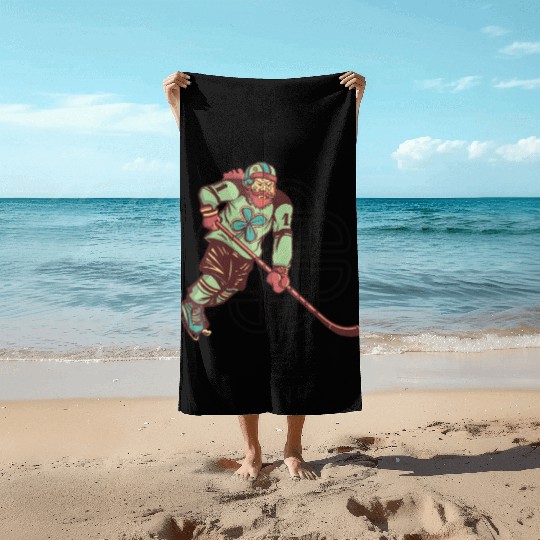 St. Patrick's Day Ice Hockey Shenanigans Irish Beach Towels