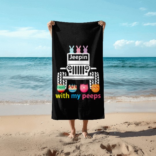 Jeepin With My Peeps Rabbit Riding Jeep Gift Beach Towels