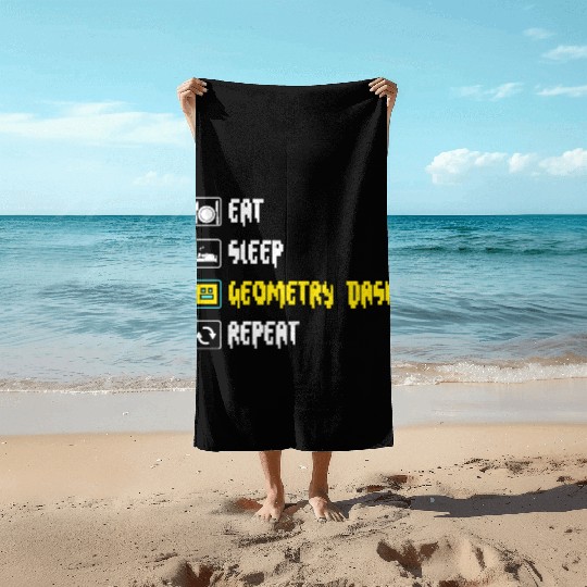 Eat sleep geometry dash repeat retro Jumper Repeat Beach Towels