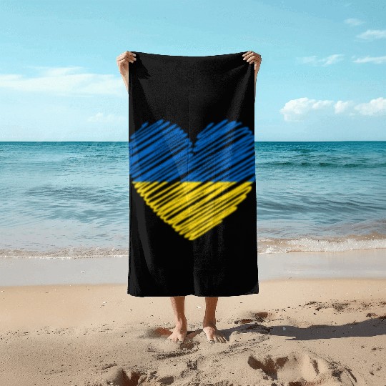 I Stand With Ukraine Ukrainian Heart Flag Beach Towels