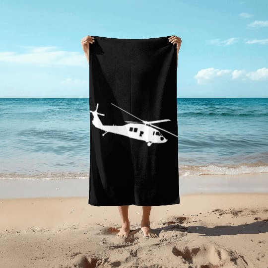 UH-60 Black Hawk Helicopter Silhouette Beach Towels