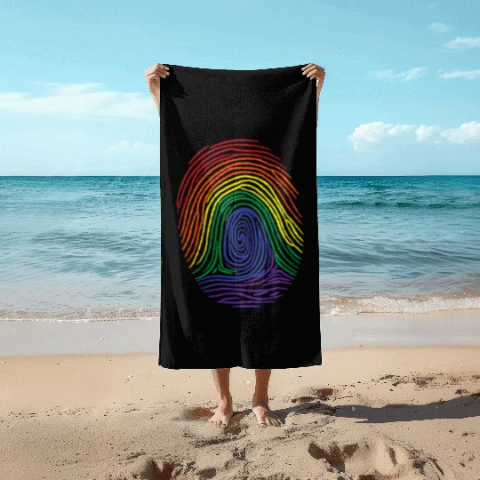 Gay Pride Rainbow Fingerprint - LGBTQ Pride Month Beach Towels