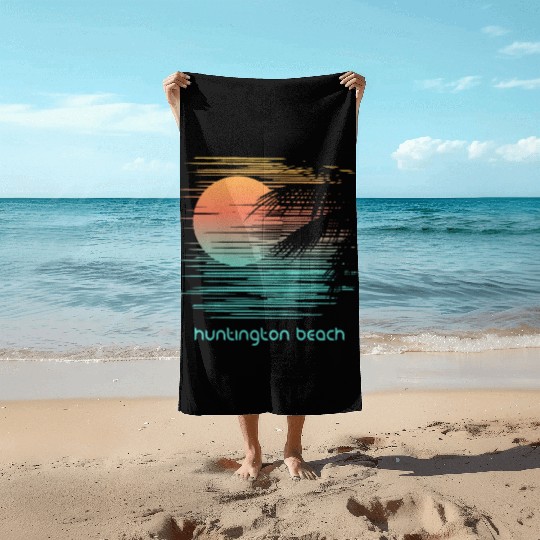 Artistic Huntington Beach California Palm Tree Beach Towels