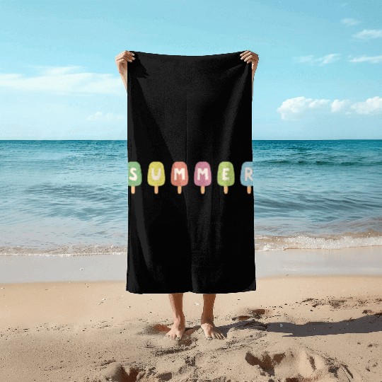Colorful ICE CREAM STICKS with SUMMER Word Beach Towels