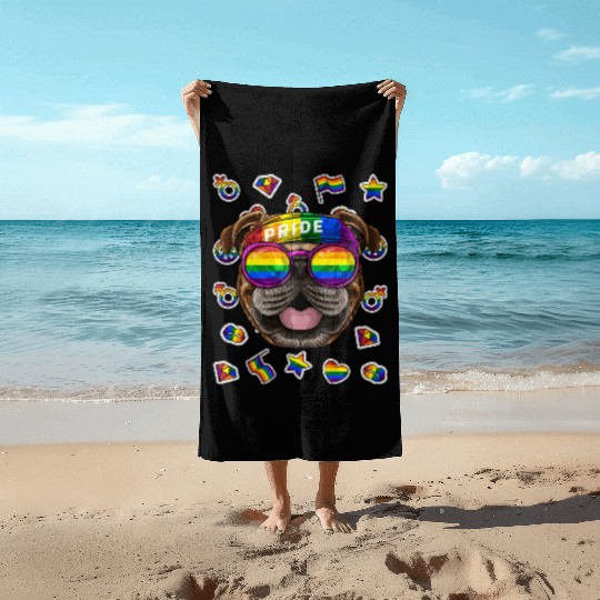 LGBT Bulldog Gay Pride Month Dog Rainbow Lesbian Beach Towels
