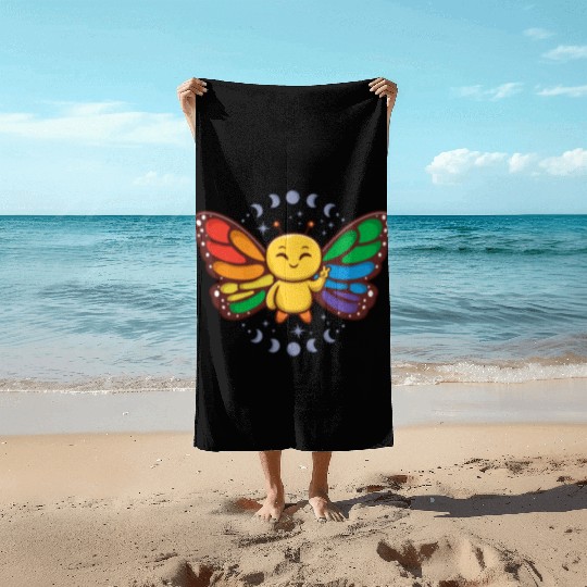 LGBTQ Rainbow Flag Monarch Butterfly Pride Month Beach Towels