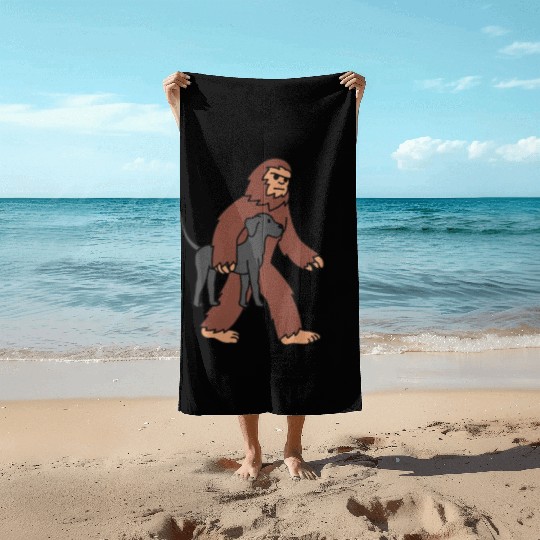 Bigfoot Sasquatch Carrying Great Dane Beach Towels