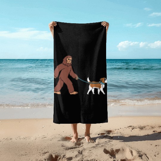 Bigfoot Sasquatch Walking Saint Bernard Beach Towels