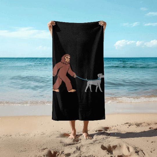 Bigfoot Sasquatch Walking Weimaraner Beach Towels