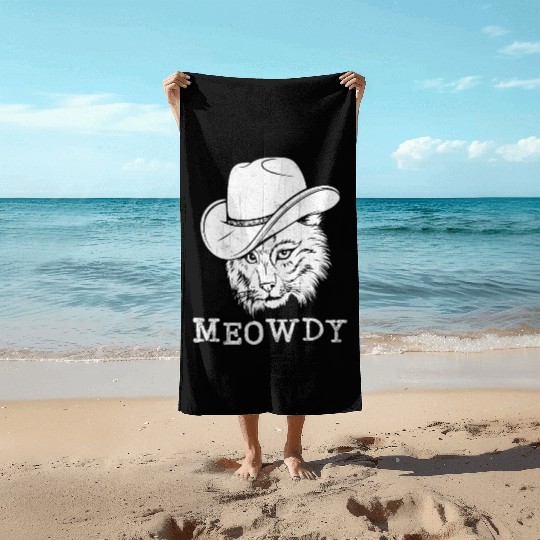 Meowdy Western Country Music Cowboy Cowgirl Beach Towels