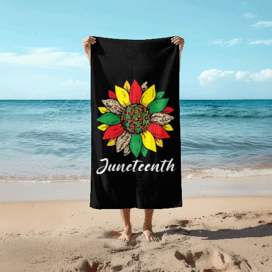 Juneteenth sunflower , African American holiday Beach Towels