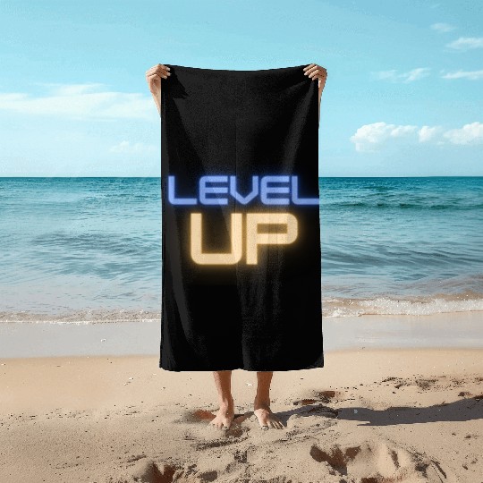 Black Level Up Neon Typography Beach Towels
