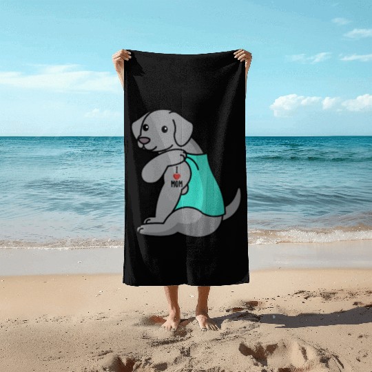 I Love Mom Tattoo Weimaraner Beach Towels