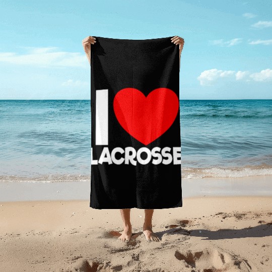 I Love Lacrosse Red Heart Lacrosse Lover Lacrosse Beach Towels