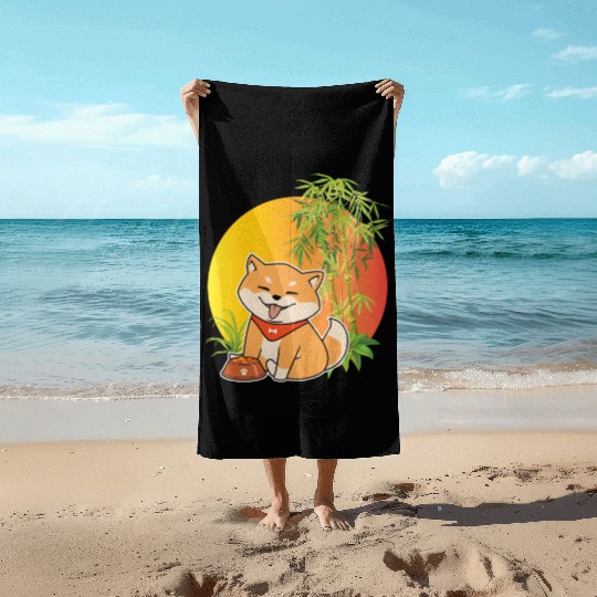Shiba Inu Japanese Dog Breed Bamboo Plant Hunting Beach Towels