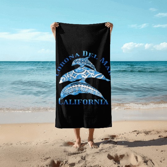 Corona Del Mar California Vacation Tribal Dolphins Beach Towels