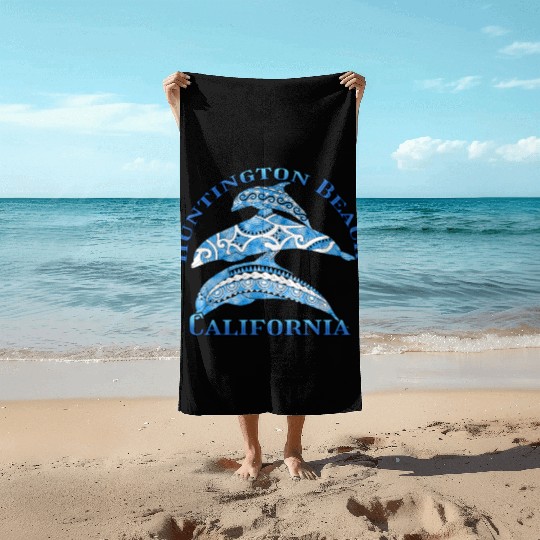Huntington Beach California Vacation Tribal Dolphi Beach Towels