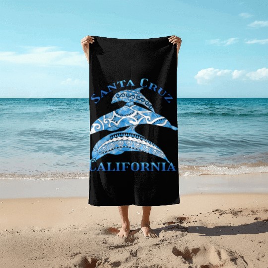 Santa Cruz California Vacation Tribal Dolphins Beach Towels
