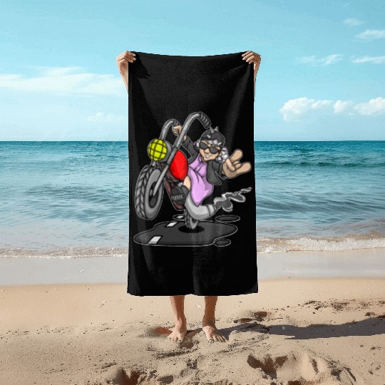 Motorcycle Motorcycling Grandma Motorcyclist Beach Towels