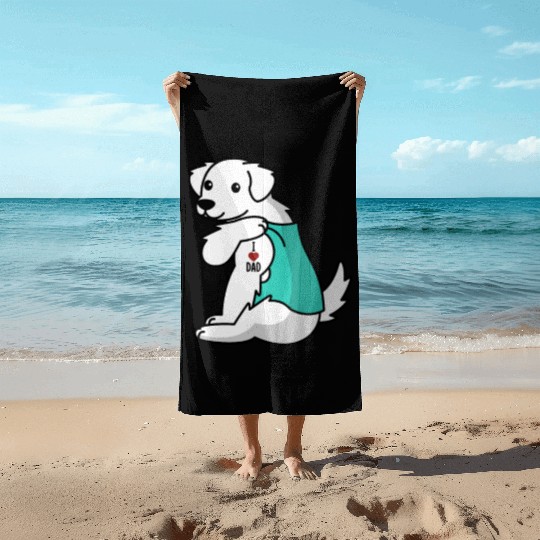 I Love Dad Great Pyrenees Beach Towels