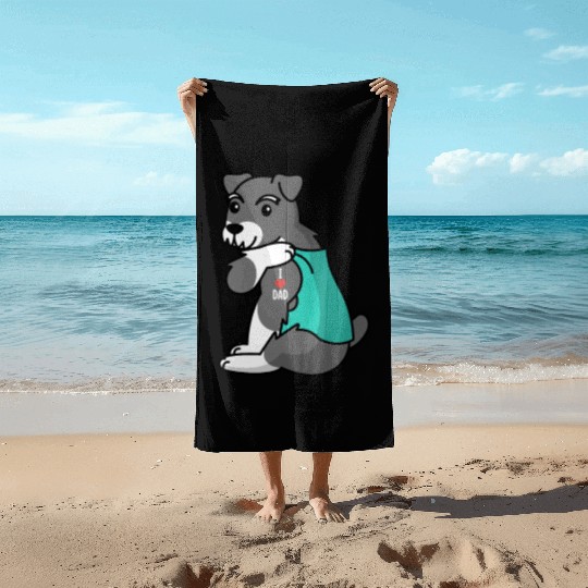 I Love Dad Schnauzer Beach Towels