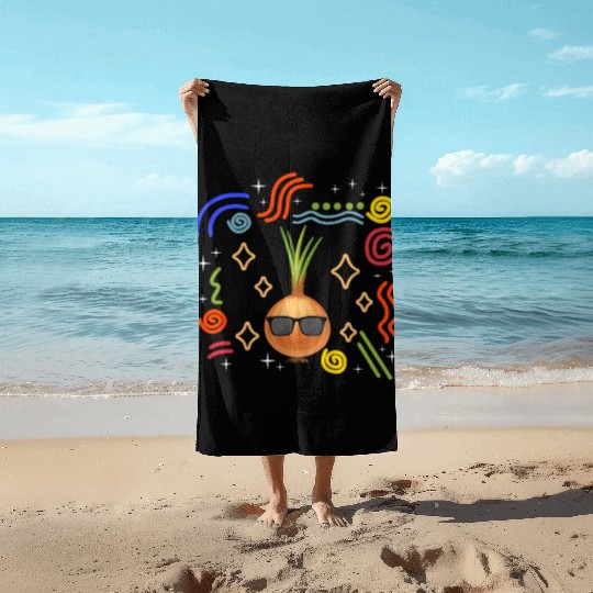 Onion Vegetable Beach Towels, Onion Wearing Sunglasses