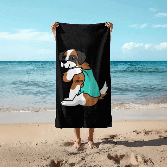 Saint Bernard I Love Grandma Beach Towels